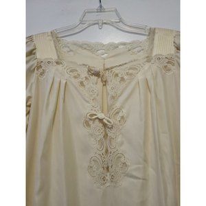 Vintage Union Made Long Night Gown Lace Trim Yellow Small